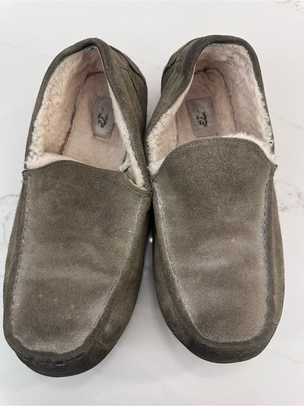 UGG Men's Suede Slip-On Loafers in Olive Green with Cream Lining